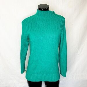 VINTAGE Emerald Teal Wool Turtleneck Sweater – 80s Ribbed Knit Pullover